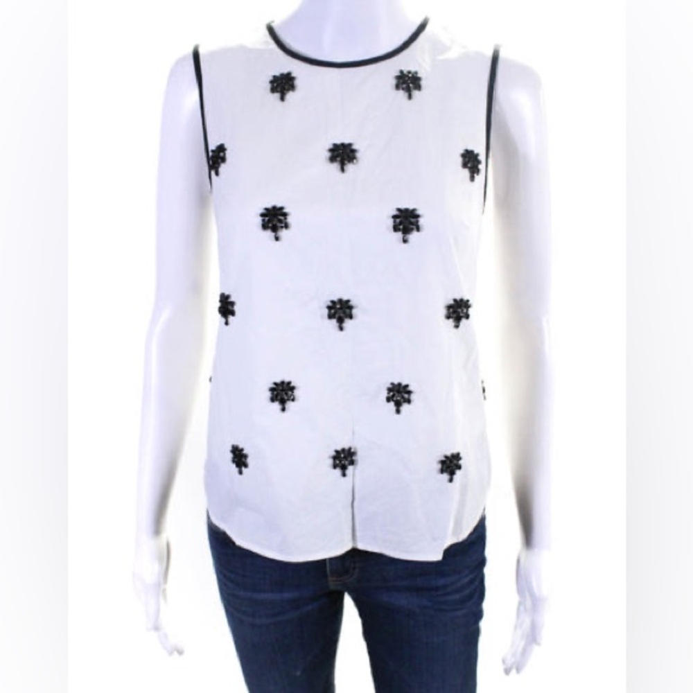 J Crew Women's Rhinestone Embellished Sleeveless Blouse White Size 12